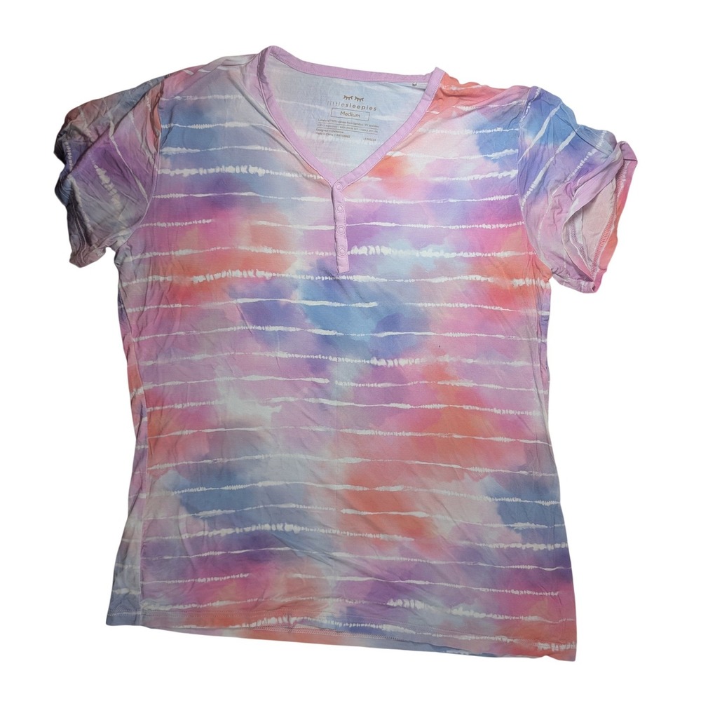 Little Sleepies Pajama Top Womens Medium Purple Tie Dye Lunaluxe Bamboo Henley